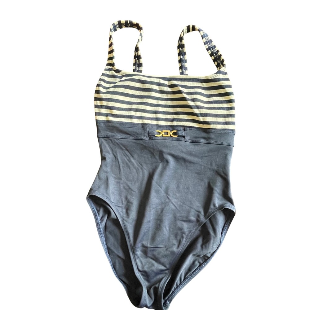 Anne Cole Navy‎ Blue Striped One Piece Swimsuit Nautical Old Money Size 8